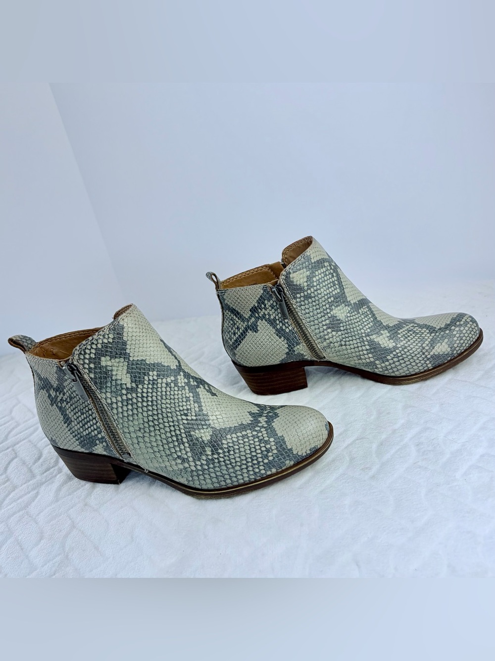 Lucky Brand Leather Basel Snakeskin Print Booties Size 6.5 Western Boho